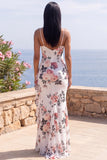 Floral Mermaid Ivory Ruffled Spaghetti Straps Wedding Guest Dress