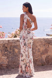 One Shoulder Mermaid Ivory Floral Wedding Guest Dress with Sash