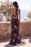 Halter Ivory Floral Maxi Wedding Guest Dress with Twist Front