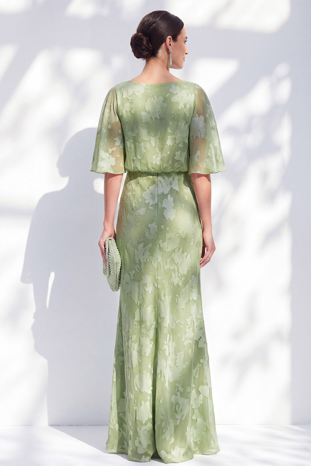 sage green mother of the bride dress with sleeves Berylove Women Sage Green Ruched Mother of the Bride Dress Mermaid Ruffled Maxi Wedding Guest Dress with Half Sleeves, Sage Green / US2