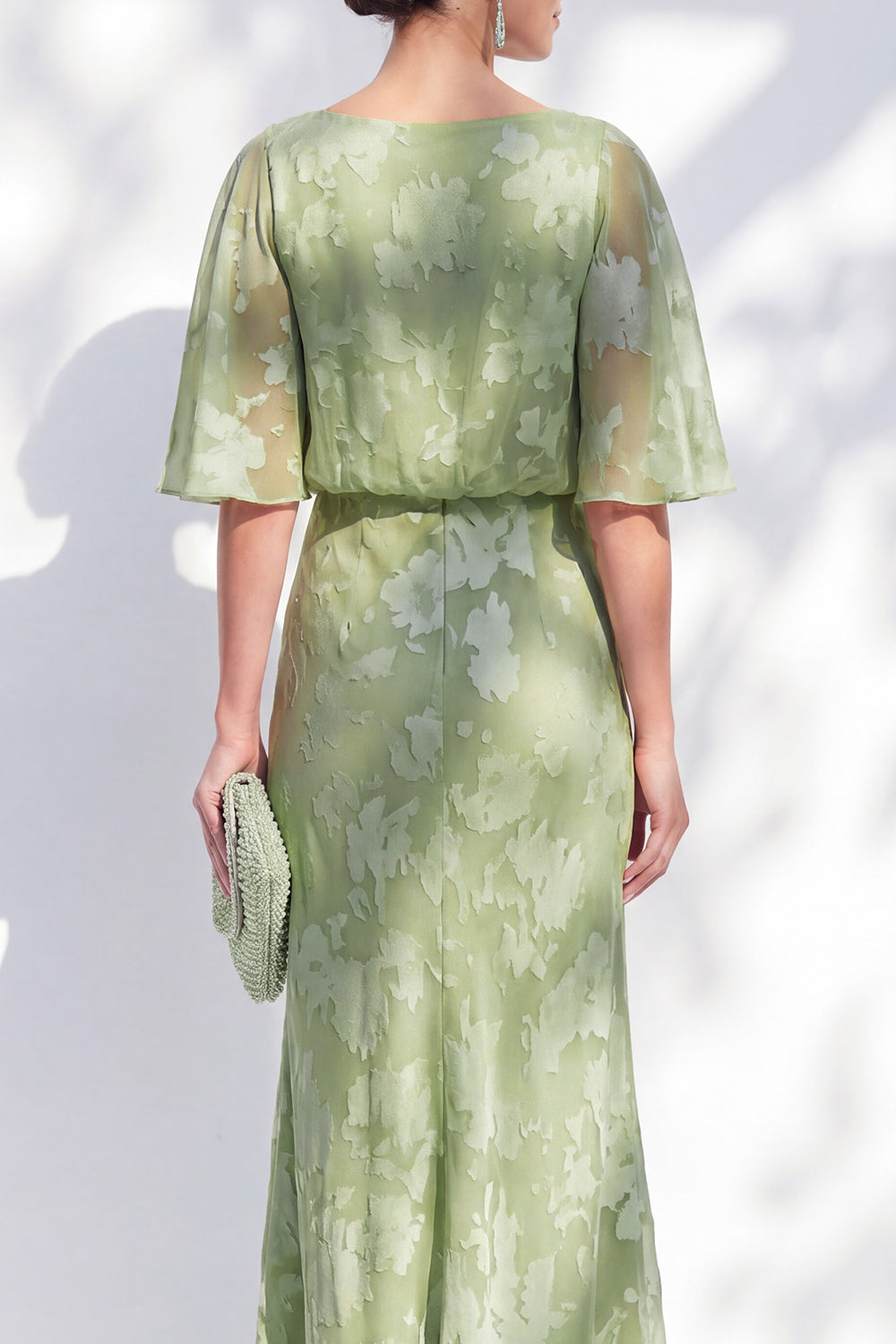 sage green mother of the bride dress with sleeves GLS Collective GL3838 Beaded Cape Sleeve Mother of the Bride Dress SAGE / S