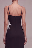 Black Ruched Appliqued Mermaid Maxi Formal Dress with Slit