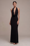 Halter Black Lace Mermaid Backless Maxi Formal Dress
