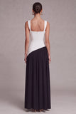 Black and White ColorBlock A Line Pleated Formal Dress with Slit