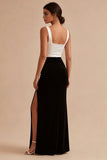Mermaid ColorBlock Black and White Formal Dress with Slit