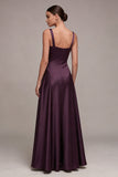 Satin Plum A Line Maxi Formal Dress