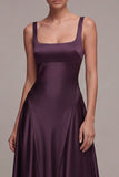 Satin Plum A Line Maxi Formal Dress