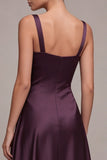 Satin Plum A Line Maxi Formal Dress