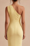 One Shoulder Ruched Mermaid Daffodil Maxi Formal Dress