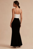 Mermaid Ruched ColorBlock Black and White Maxi Formal Dress with Slit