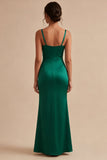 Dark Green Satin Mermaid Ruched Maxi Formal Dress