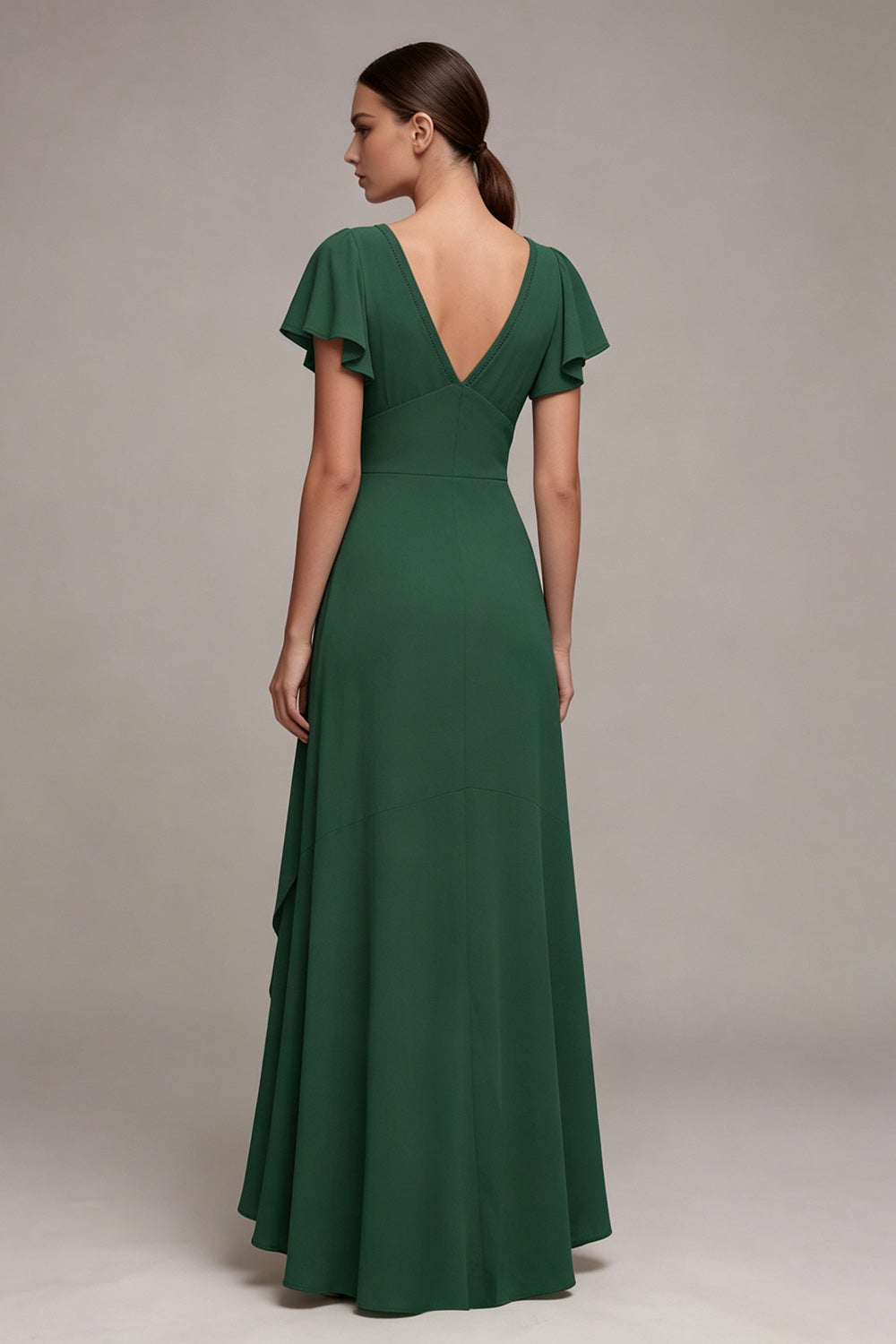 Berylove Women High Low Formal Dress Dark Green A Line V Neck Maxi Party Dress with Flutter Sleeves, Dark Green / custom