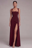 Black Pleated A Line Maxi Formal Dress with Slit