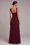 Black Pleated A Line Maxi Formal Dress with Slit