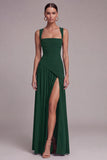 Black Pleated A Line Maxi Formal Dress with Slit