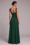 Black Pleated A Line Maxi Formal Dress with Slit