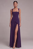 Black Pleated A Line Maxi Formal Dress with Slit