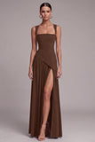 Black Pleated A Line Maxi Formal Dress with Slit