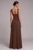 Black Pleated A Line Maxi Formal Dress with Slit