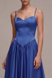 Royal Blue Pleated A Line Formal Dress