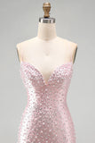 Pink Beaded Bodycon Spaghetti Straps Mini Homecoming Dress