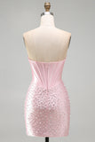 Corset Strapless Pink Sparkly Bodycon Mini Homecoming Dress