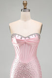 Corset Strapless Pink Sparkly Bodycon Mini Homecoming Dress