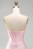 Corset Strapless Pink Sparkly Bodycon Mini Homecoming Dress