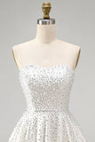 Strapless Sparkly White A Line Mini Homecoming Dress With Pearls