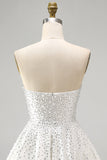 Strapless Sparkly White A Line Mini Homecoming Dress With Pearls