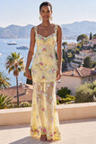 Green V-Neck Sparkly Floral Mermaid Wedding Guest Dress