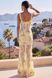 Green V-Neck Sparkly Floral Mermaid Wedding Guest Dress