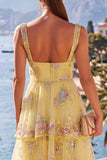 Green V-Neck Sparkly Floral A Line Wedding Guest Dress