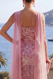 Dusty Rose Sparkly Mermaid Strapless Wedding Guest Dress With Streamer