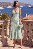 V-Neck Blue A Line Appliqued Wedding Guest Dress
