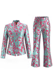 Dusty Green 3-Piece Jacquard Women Suits