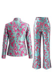 Dusty Green 3-Piece Jacquard Women Suits