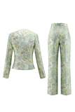 Round Neck Brocade Yellow Floral 2 Piece Women Suits