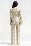 Round Neck Brocade Yellow Floral 2 Piece Women Suits