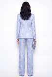 Notched Lapel 2 Piece Blue Floral Single Buckle Women's Suits