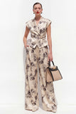 Champagne One Button Black Floral Peaked Lapel 2 Piece Women Suits with Belt