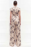 Champagne One Button Black Floral Peaked Lapel 2 Piece Women Suits with Belt
