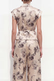Champagne One Button Black Floral Peaked Lapel 2 Piece Women Suits with Belt
