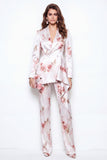 2 Piece White Red Floral Double Breasted Satin Peak Lapel Women Suits