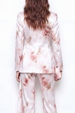 2 Piece White Red Floral Double Breasted Satin Peak Lapel Women Suits