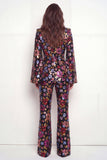 Sparkly Peak Lapel One Button Black Floral Sequin Women Suits