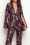 Sparkly Peak Lapel One Button Black Floral Sequin Women Suits