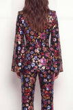 Sparkly Peak Lapel One Button Black Floral Sequin Women Suits