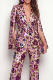 Sparkly Peak Lapel One Button Black Floral Sequin Women Suits