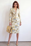Yellow Flower Single Breasted Jacquard 2 Piece Peak Lapel Work Dress